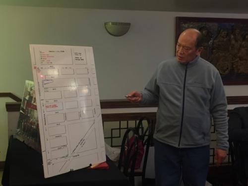 中國(guó)僑網(wǎng)李雙振講解游行計(jì)劃及路線。(美國(guó)《世界日?qǐng)?bào)》記者董宇/攝影)