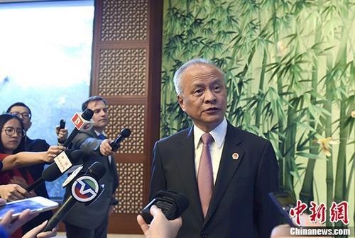 中國(guó)僑網(wǎng)資料圖:中國(guó)駐美大使崔天凱在華盛頓接受中外媒體采訪。 中新社記者 鄧敏 攝