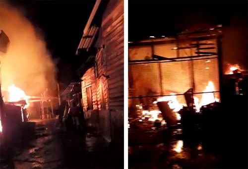 中國僑網(wǎng)3間店屋陷入熊熊大火之中。(馬來西亞《光華日報》)