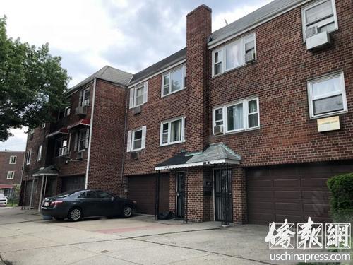 中國僑網(wǎng)事發(fā)公寓大樓。(美國《僑報》/張晶 攝)