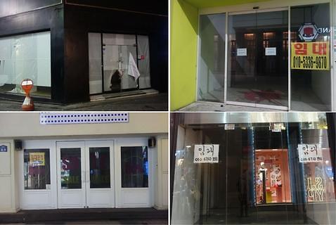 中國僑網(wǎng)明洞眾多店面前貼有“租賃”字樣的標識。(韓國亞洲經(jīng)濟中文網(wǎng))