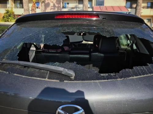 中國僑網(wǎng)被砸車輛(美國《世界日報(bào)》)