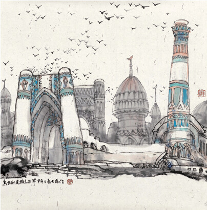 中國(guó)僑網(wǎng)烏茲別克撒馬爾罕(68cm*68cm 紙本設(shè)色)-劉大為(中國(guó)大陸)-2014