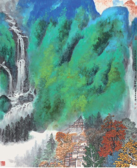 中國(guó)僑網(wǎng)走進(jìn)神奇的喜馬拉雅(100cm*98cm 紙本設(shè)色)-鄭百重(美國(guó))-2012