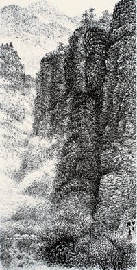中國僑網(wǎng)太行春曉(136cm*68cm 紙本水墨)-關(guān)穗生(加拿大)-2014
