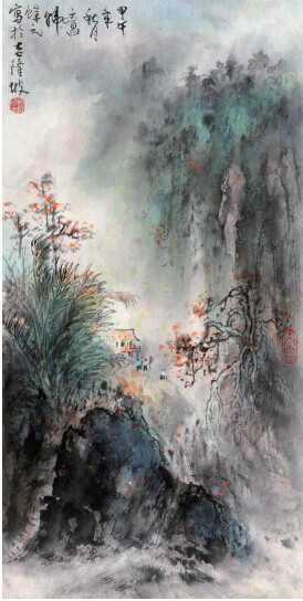 中國(guó)僑網(wǎng)油棕園旁的山水(29.5cm*59cm 紙本水墨)-韓余元(馬來(lái)西亞)-2014