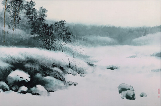 中國僑網(wǎng)彼得堡郊外二月(82cm*122cm 絹本水墨)-姜石侖(俄羅斯)-2001