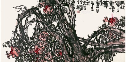 中國僑網(wǎng)秋味知多少(139cm*70cm 紙本水墨)-李冰奇(美國)-2014