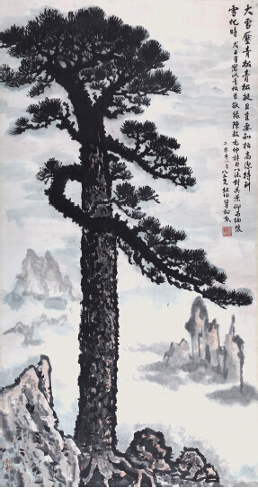 中國僑網(wǎng)青松(180cm*94cm 紙本水墨)-梁炯勛(美國)-2008