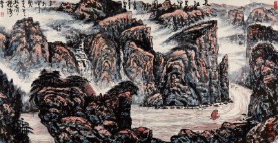 中國僑網(wǎng)長江萬里圖(131.5cm*67cm 紙本水墨)-林金水(新西蘭)-2012