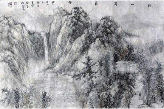 中國僑網(wǎng)溪山清夏圖(61cm*90cm 紙本水墨)-王寧(加拿大)-2014