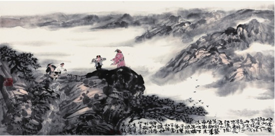 中國(guó)僑網(wǎng)何處望神州(70cm*136cm紙本水墨)-朱稱俊(美國(guó))-2014