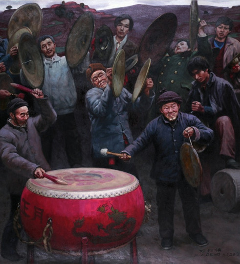 中國僑網(wǎng)鄉(xiāng)村鑼鼓(116cm*116 布面油彩)-鄧邦鎮(zhèn)(新西蘭)-2013