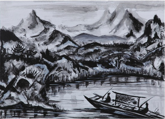 中國僑網(wǎng)Up the River(40cm*50cm 布面綜合材料)-劉珍妮Jennifer Liu(毛里求斯)-2014