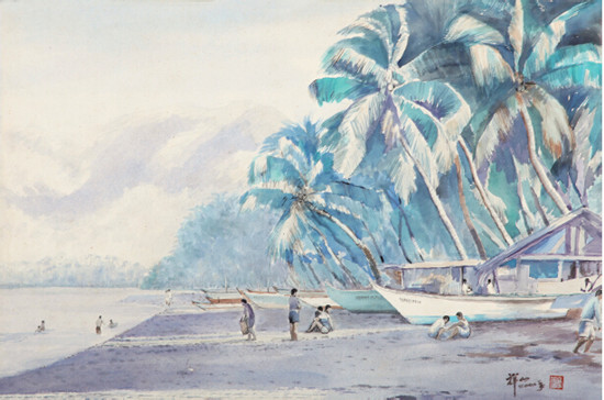 中國(guó)僑網(wǎng)金色椰樹(73cm*48cm 紙本水彩)-呂水涯(菲律賓)-2012