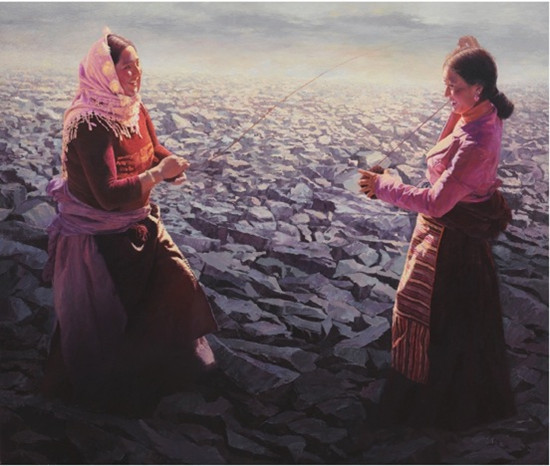 中國僑網(wǎng)灘上歡歌(140cm*166cm 布面油彩)-王其均(加拿大)-2014