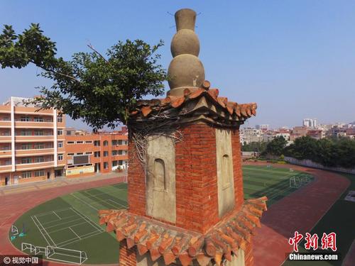 中國僑網(wǎng)位于安海成功中心小學(xué)內(nèi)的星塔 圖片來源:視覺中國