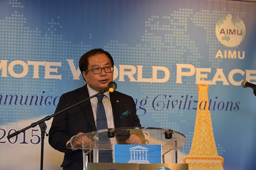 亞太交流與合作基金會(huì)執(zhí)行副主席肖武男致辭。(法國(guó)《歐洲時(shí)報(bào)》/黃冠杰