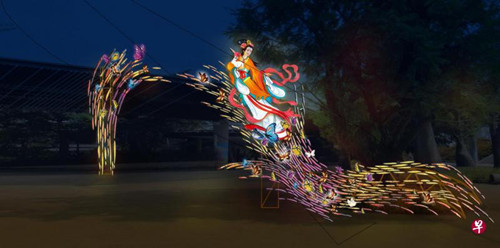 今年的“濱?;▓@慶中秋”燈會,其中一組巨型燈展將講述嫦娥奔月的故事。(新加坡《聯(lián)合早報(bào)》資料圖)