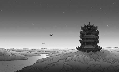 中國僑網(wǎng)《黃鶴樓》德文畫冊中的手繪圖。(周俊提供)