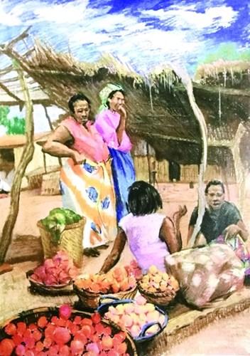 中國(guó)僑網(wǎng)陳澄色粉作品《馬拉維集市一角》