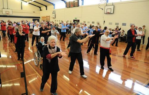 中國(guó)僑網(wǎng)兩百余名太極愛好者齊聚惠靈頓“世界太極日”活動(dòng)。(人民網(wǎng)記者 盛楚宜 攝)