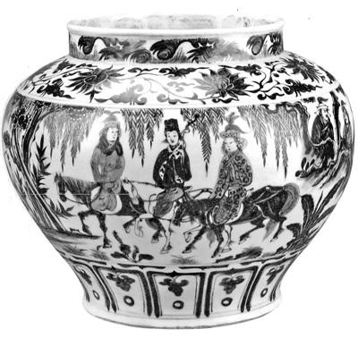 中國(guó)僑網(wǎng)元代景德窯青花“昭君出塞”罐