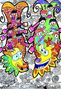 中國僑網圖為:湖北九歲小朋友林歆悅的畫作《賽龍舟》。﹙湖北省圖書館供圖﹚